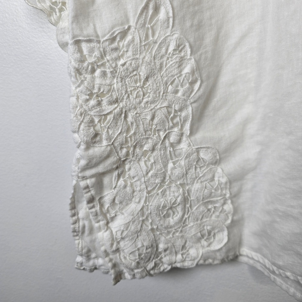 Chicos White Lace‎ Trim Tunic 3/4 Sleeve V-Neck Linen Cotton Boho Beach Size L - Picture 5 of 6
